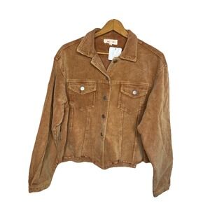 NWT Peach Love California Corduroy Jacket Tan Frayed Hem Raw Edge Cropped M